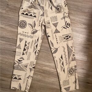 Geometric Patterned Cream and Black Women's Trousers